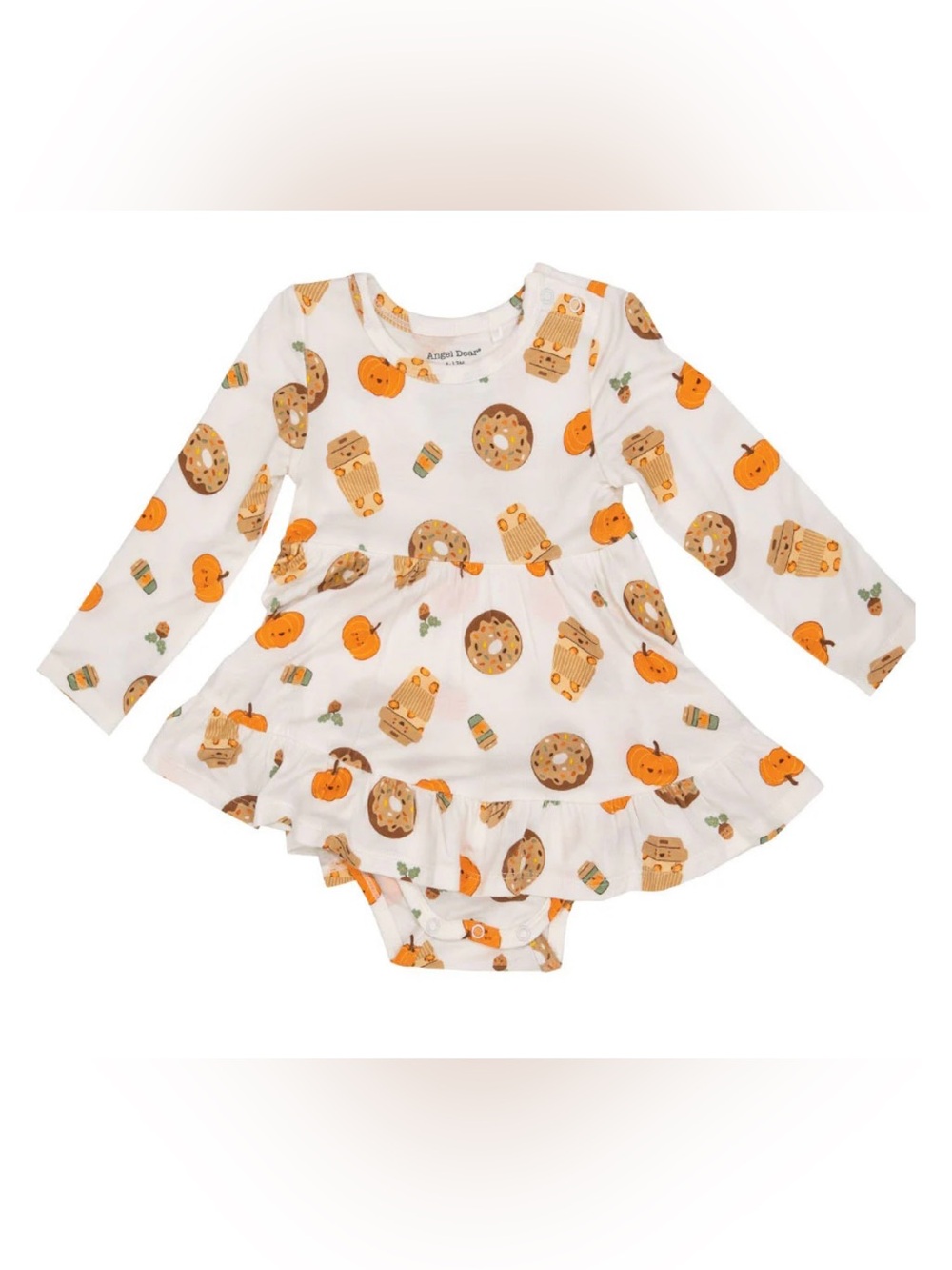 Angel Dear Cream Ruffle Dress with Orange Pumpkin & Brown Treat Print | 12-18MON